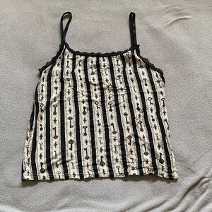Lip Service Step in Time Black and Cream Key Pattern Camisole Tank Top M